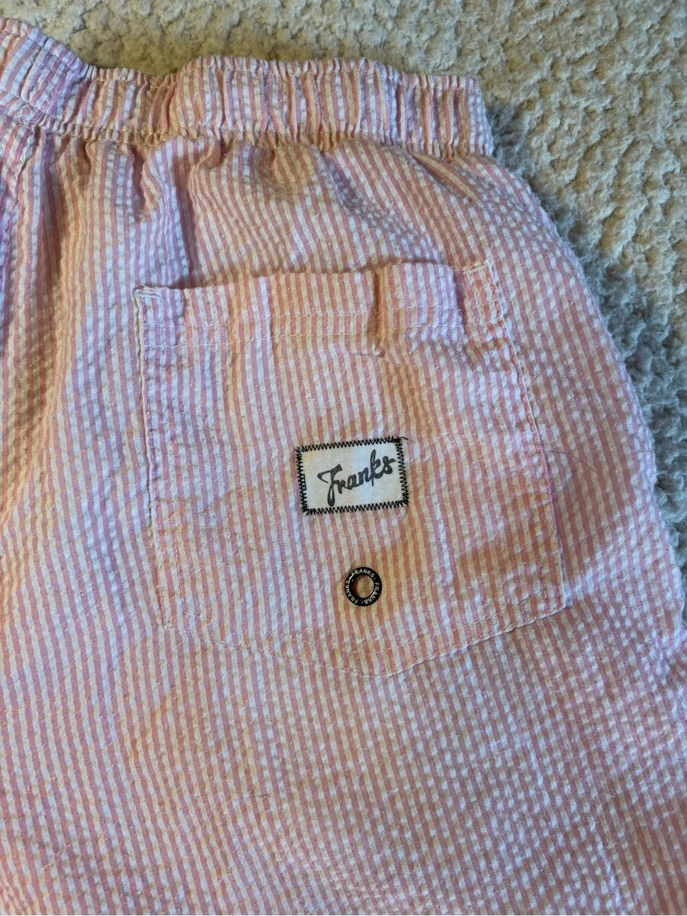 Frank’s Pink and White Striped Men’s Swim Trunks L